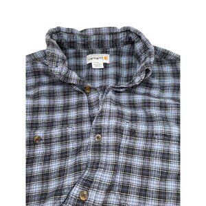Carhartt Mens Plaid Button-Up Shirt Medium Blue/Gray 100% Cotton Regular Fit